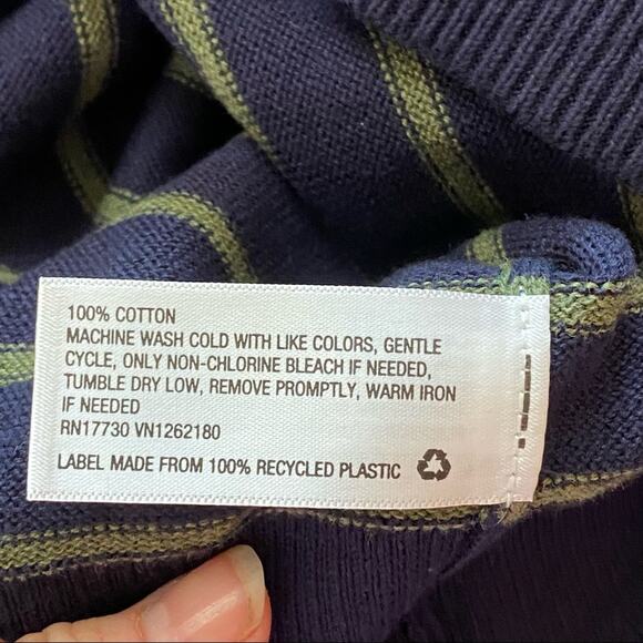 Goodfellow 100% Cotton Navy Sweater green stripe XXL NWT - Picture 4 of 7